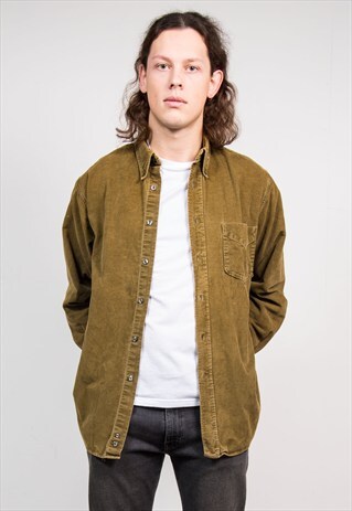 VINTAGE 90'S GREEN HUGO BOSS CORD SHIRT
