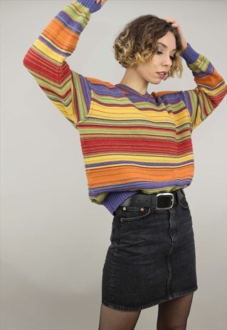 VINTAGE 80S 90S OVERSIZED STRIPED KNIT JUMPER
