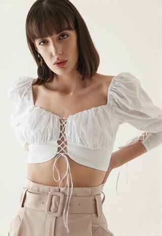 CROPPED BLOUSE WITH CRISS CROSS LACE UP