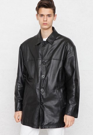 VINTAGE BLACK LEATHER JACKET COAT