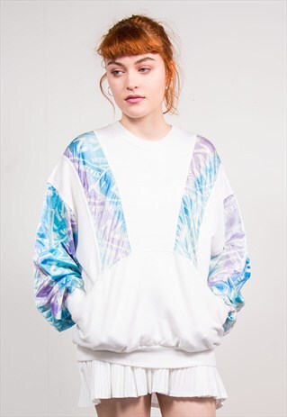 VINTAGE 90'S WHITE CRAZY PATTERN SHELL DETAIL SWEATER