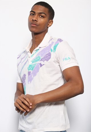 VINTAGE FILA PATTERN LOGO POLO SHIRT WHITE