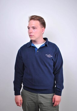 90s collared blue sweatshirt with buttons, Size S