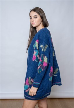 Vintage Oversized abstract knit Cardigan in wool