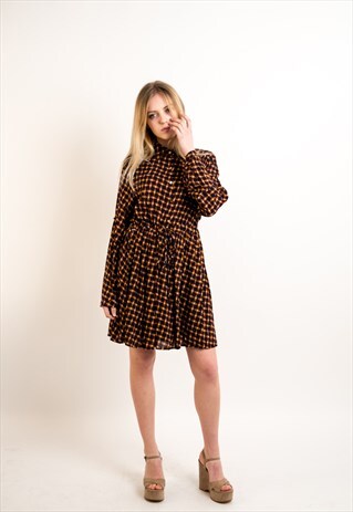 VINTAGE DIAMOND PRINTED TEA DRESS (YELLOW)