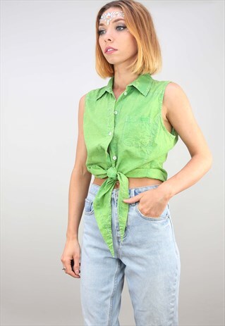VINTAGE RETRO SUMMER FESTIVAL GREEN TIE CROP TOP