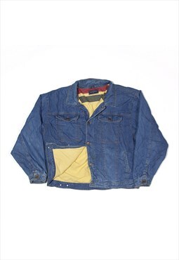 EAGLES RIDGE Acid Wash Trimmed Denim Jacket Blue 90s Mens L