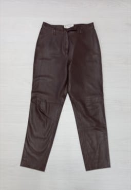 90s Vintage Yves Saint Laurent Leather Trousers Brown