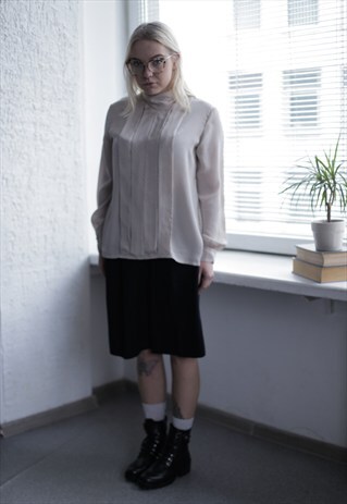 VINTAGE 80'S BEIGE LONG SLEEVE BLOUSE