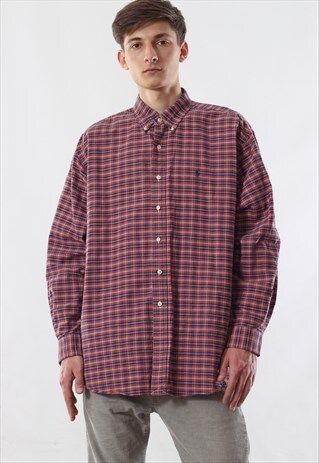 VINTAGE POLO RALPH LAUREN 90S RED BLUE PLAID CHECK