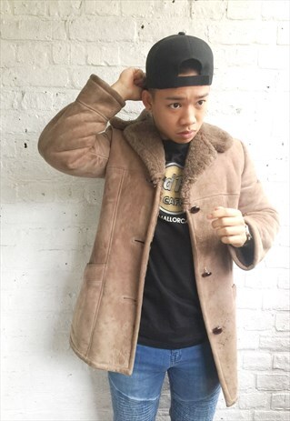 SHEARLING JACKET/COAT WITH FLEECE LINING (1990'S/BROWN)