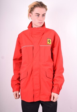 FERRARI MENS VINTAGE WINDBREAKER JACKET LARGE RED 90'S