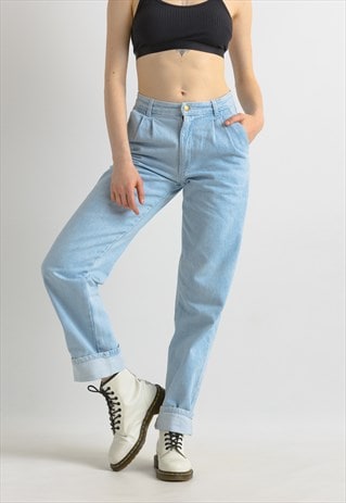 Woman Light Blue MOMs Denim High Waisted Denim Jeans 7279