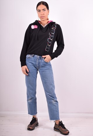 KAPPA WOMENS VINTAGE HOODIE JUMPER MEDIUM BLACK 90'S