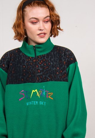 VINTAGE 90'S GREEN QUARTER ZIP FLEECE JUMPER