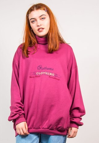 VINTAGE 90'S PINK EMBROIDERED TURTLE NECK SWEATSHIRT