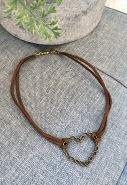 Brown Choker Heart Necklace