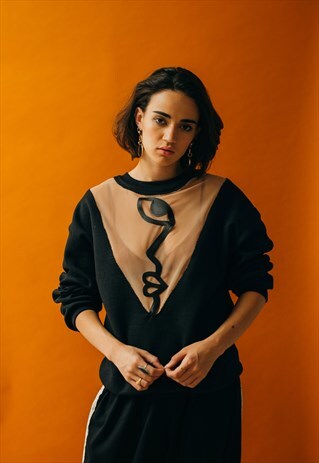 ABSTRACT FACE PANEL SWEATSHIRT