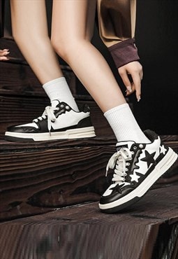 Star patch sneakers chunky sole trainers skater shoes black