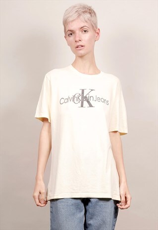 VINTAGE 90'S CALVIN KLEIN PALE YELLOW T-SHIRT