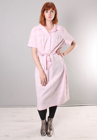 VINTAGE 70S PATTERNED COLLARED SHIRT DRESS