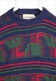 VINTAGE 90'S ALAFOSS JUMPER KNITTED STRIPED AZTEC BLUE
