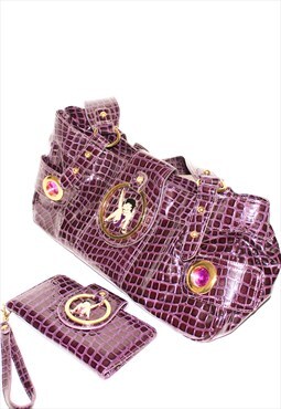 Vintage Y2K alligator faux leather bag set in purple