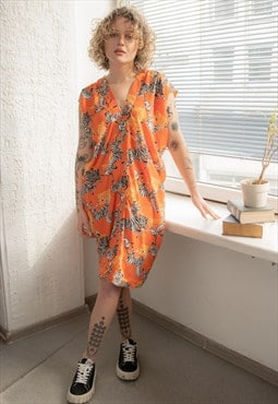 Vintage 80's Orange Tiger Print mini Dress