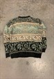 VINTAGE ABSTRACT KNITTED JUMPER FUNKY PATTERNED GRANDAD KNIT