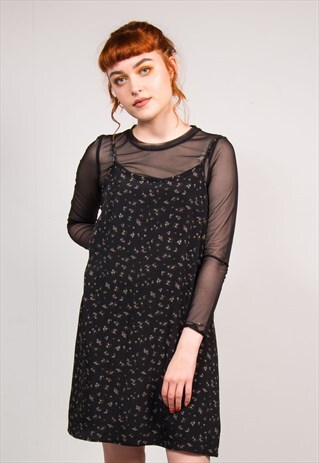 VINTAGE 90'S FLORAL PATTERN GRUNGE SUMMER SLIP DRESS