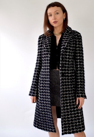 VINTAGE EMPORIO ARMANI MONOCHROME MOHAIR BLEND PEA COAT S