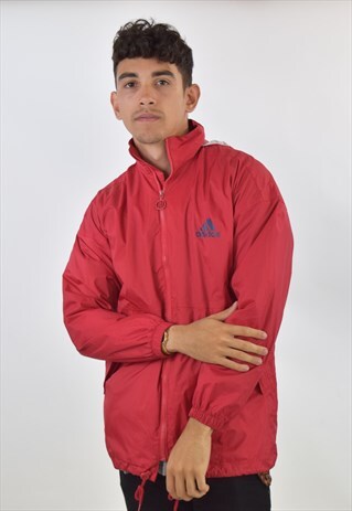 VINTAGE 90S RED ADIDAS PACKABLE RAIN JACKET