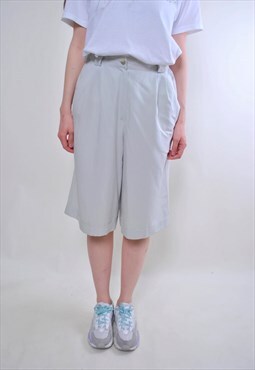 Women vintage minimalist long beige shorts 