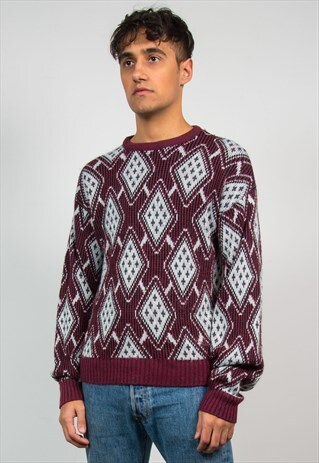 VINTAGE CRAZY PATTERN KNIT JUMPER