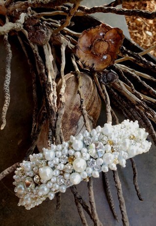 'ALIA' LOTUS BY CHLOE ACID WASH DENIM WITH PEARLS HEADBAND
