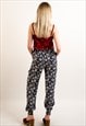 MULTI FLORAL PRINT LOOSE FIT COTTON TROUSERS IN BLUE