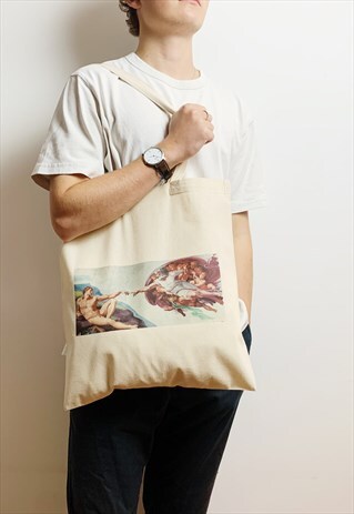 THE CREATION OF ADAM TOTE BAG BY MICHELANGELO VINTAGE ART