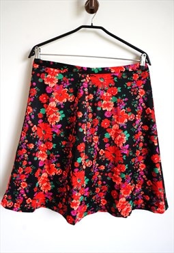 Vintage Floral Skirts Mini Back Red High waist Flowers
