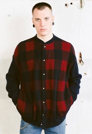 VINTAGE 80S BUFFALO PLAID BOMBER SWEATER