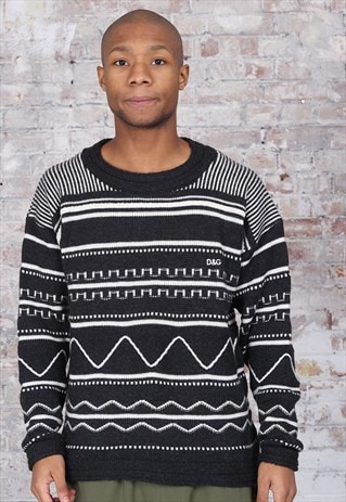 VINTAGE DOLCE & GABBANA PATTERN KNIT JUMPER BLACK