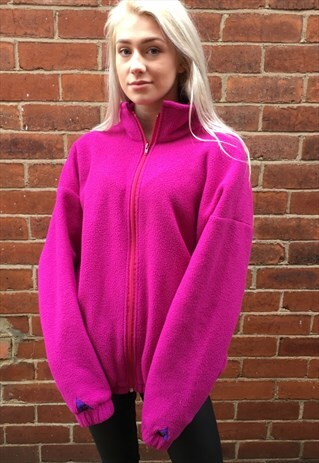 VINTAGE OVERSIZED PINK FLEECE PULLOVER JUMPER JACKET