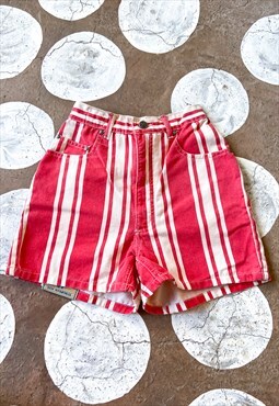 Vintage 90's High Waisted Denim Stripe Shorts - XS
