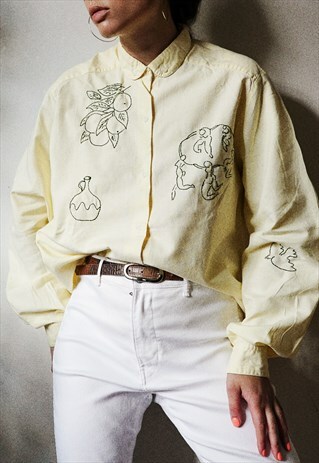 HAND EMBROIDERED LIGHT LEMON SHIRT