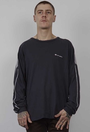 VINTAGE 90'S CHAMPION LOGO NAVY LONG SLEEVE T-SHIRT