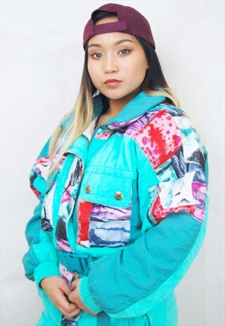 CRAZY PRINT PUFFER SKI SUIT/JUMPSUIT (1990'S)