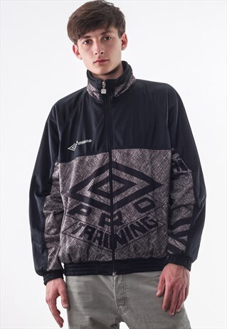 VINTAGE UMBRO TRACKSUIT 90S BLACK GREY BIG LOGO