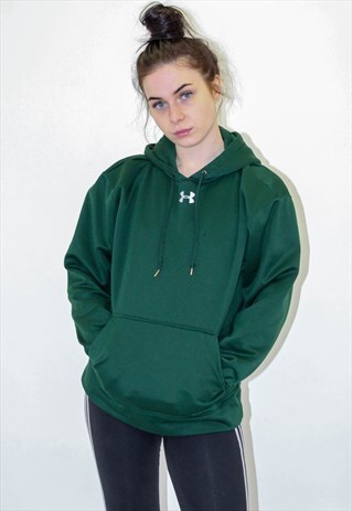 VINTAGE UNDER ARMOUR LOGO SWEATSHIRT HOODIE IN GREEN S/M