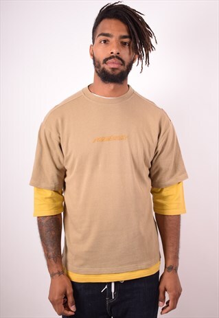 REEBOK MENS VINTAGE T-SHIRT TOP SMALL KHAKI 90S