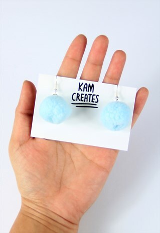 CUTE FLUFFY POM POM BALL EARRINGS IN BABY BLUE