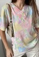 Vintage 80s candy pastel floral knit  blouse top T-shirt tee